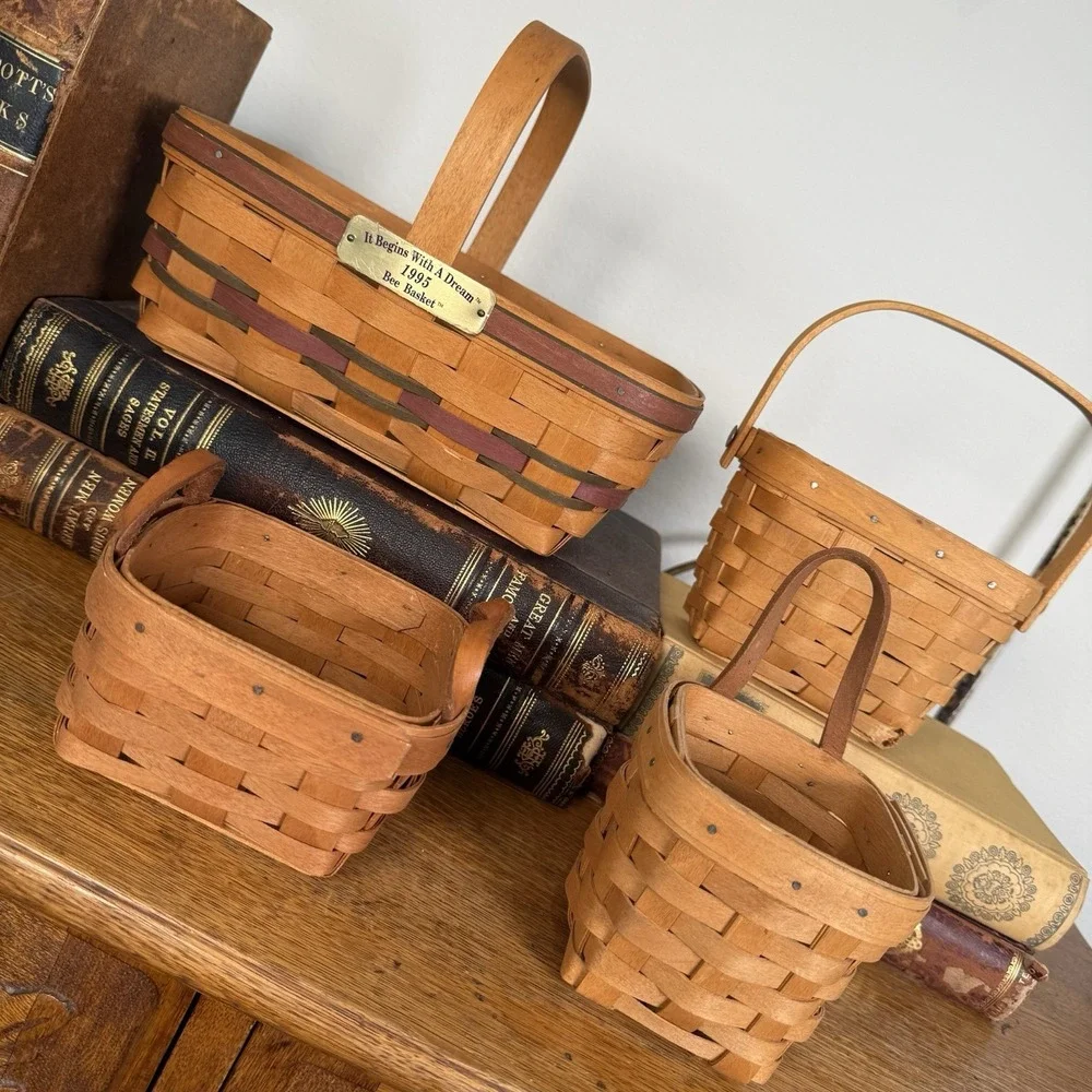 Vintage Longaberger Baskets Lot Of 4 Various Sizes Bee Basket Signed GUC
